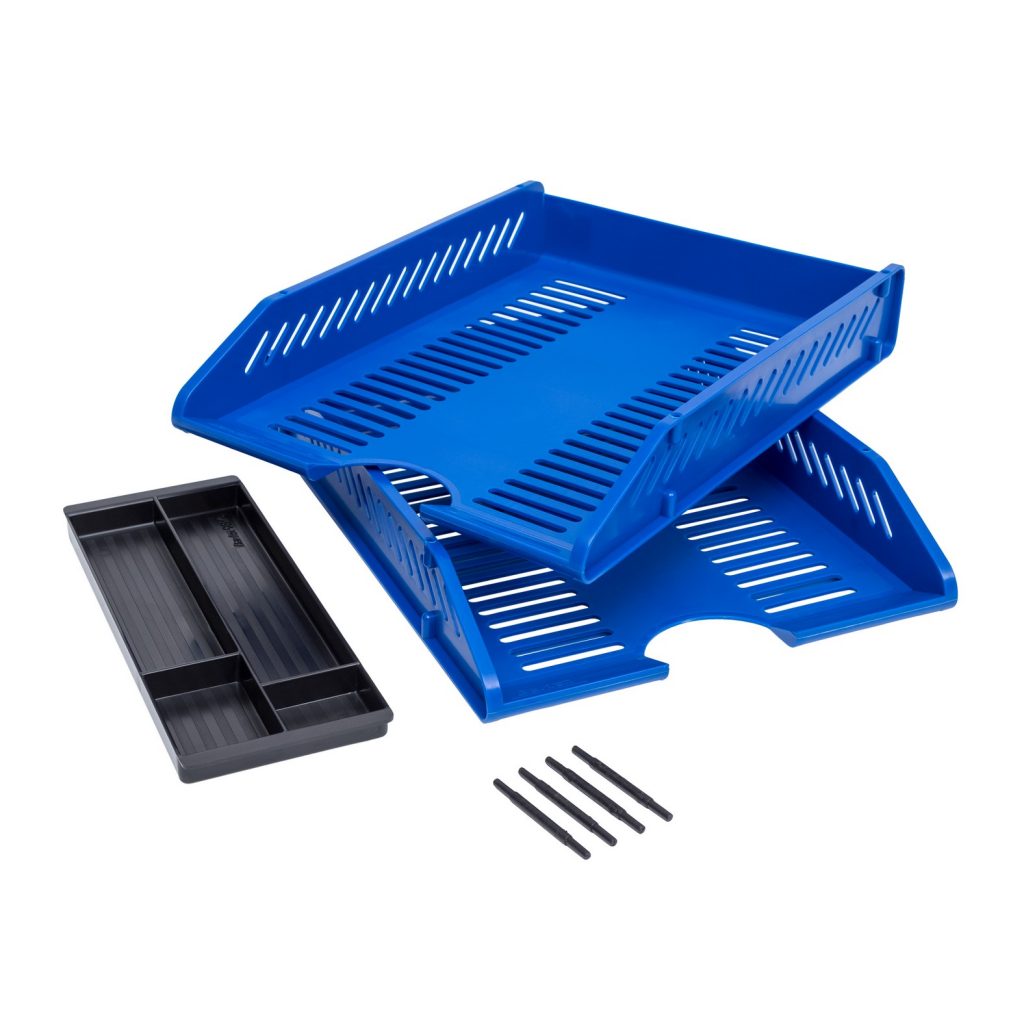 A set of 2 Letter Tray 9870 with Risers & Desk Manager 9872 Bantex